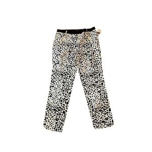Forever 21 Ankle Pant Women's Size L White Leopard Straight Leg Mid-Rise Cotton